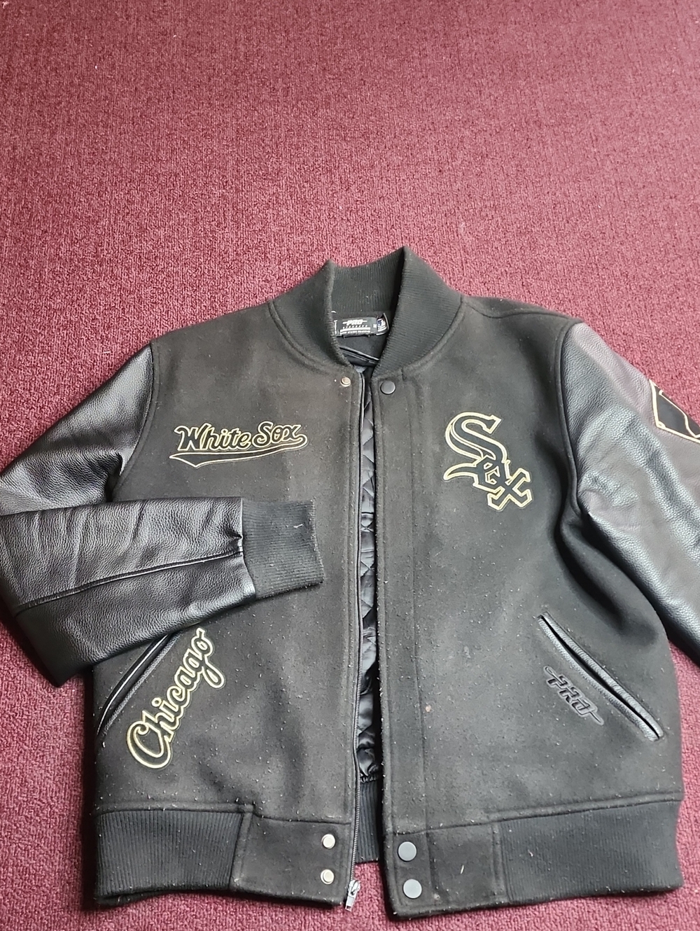 Chicago White Sox Black Varsity Jacket with Leather Sleeves